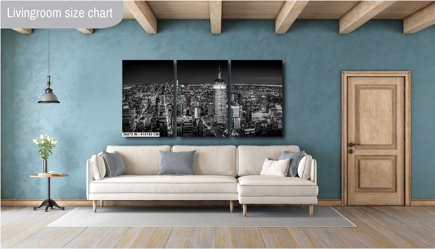 New York Print, BW Skyline Night, Canvas Wall Art, Cityscape Image, Photo Art, Architecture Art, Modern Wall Decor, Manhattan Cityscape