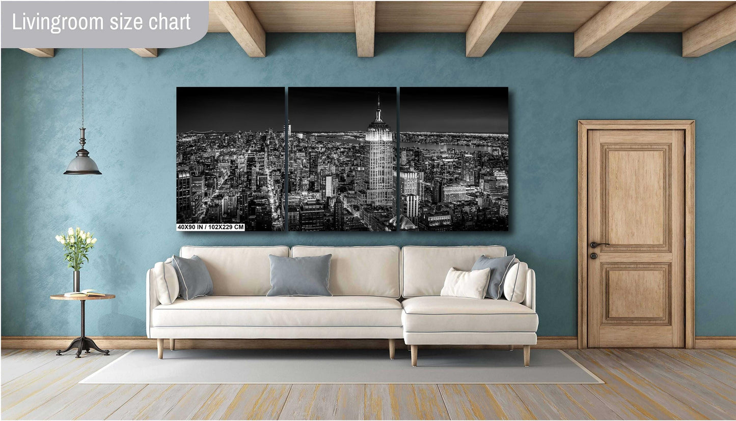 New York Print, BW Skyline Night, Canvas Wall Art, Cityscape Image, Photo Art, Architecture Art, Modern Wall Decor, Manhattan Cityscape