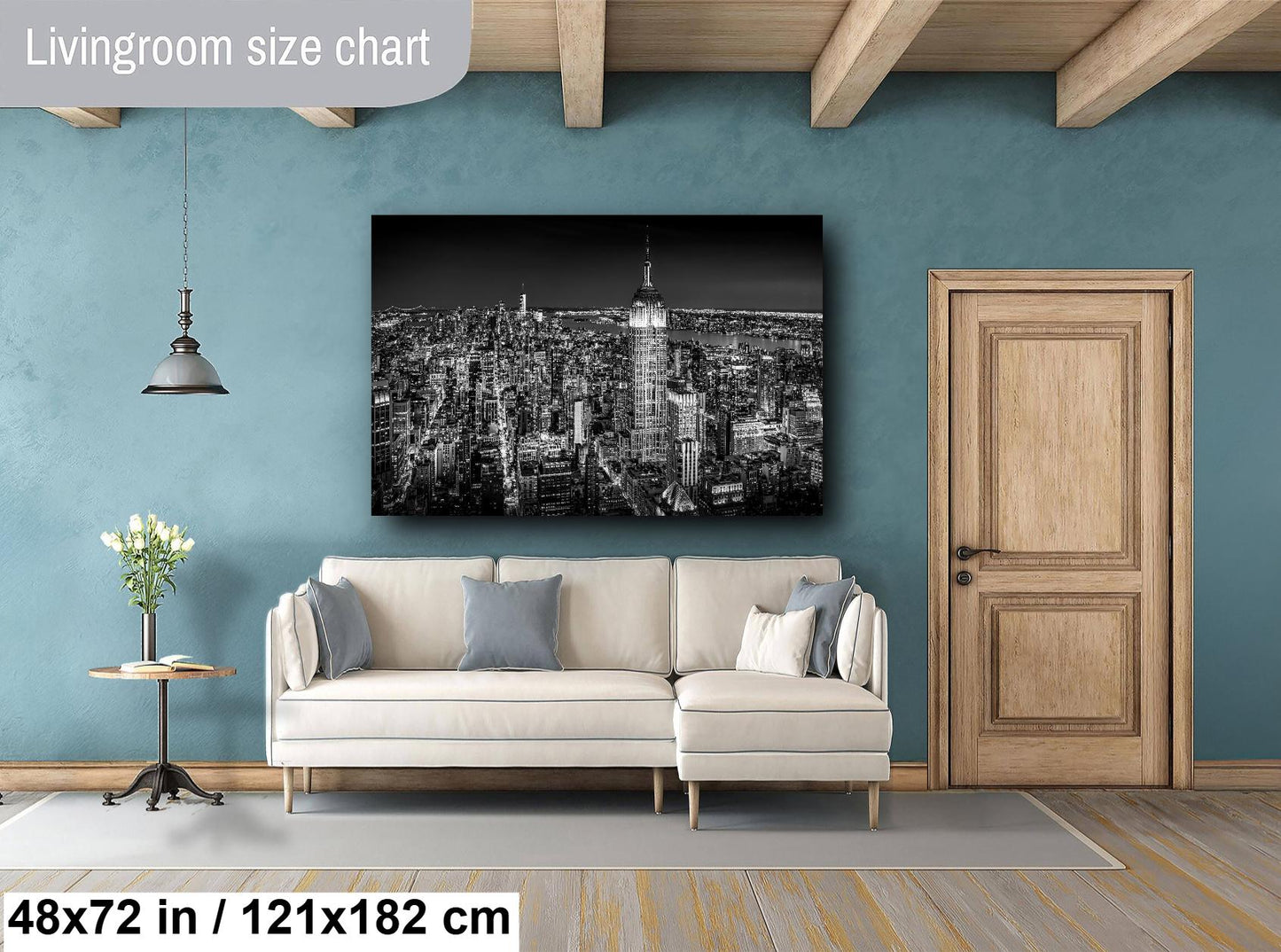 New York Print, BW Skyline Night, Canvas Wall Art, Cityscape Image, Photo Art, Architecture Art, Modern Wall Decor, Manhattan Cityscape