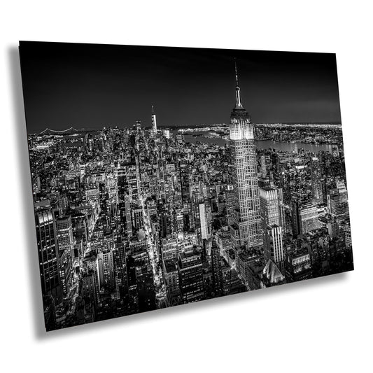 New York Print, BW Skyline Night, Canvas Wall Art, Cityscape Image, Photo Art, Architecture Art, Modern Wall Decor, Manhattan Cityscape