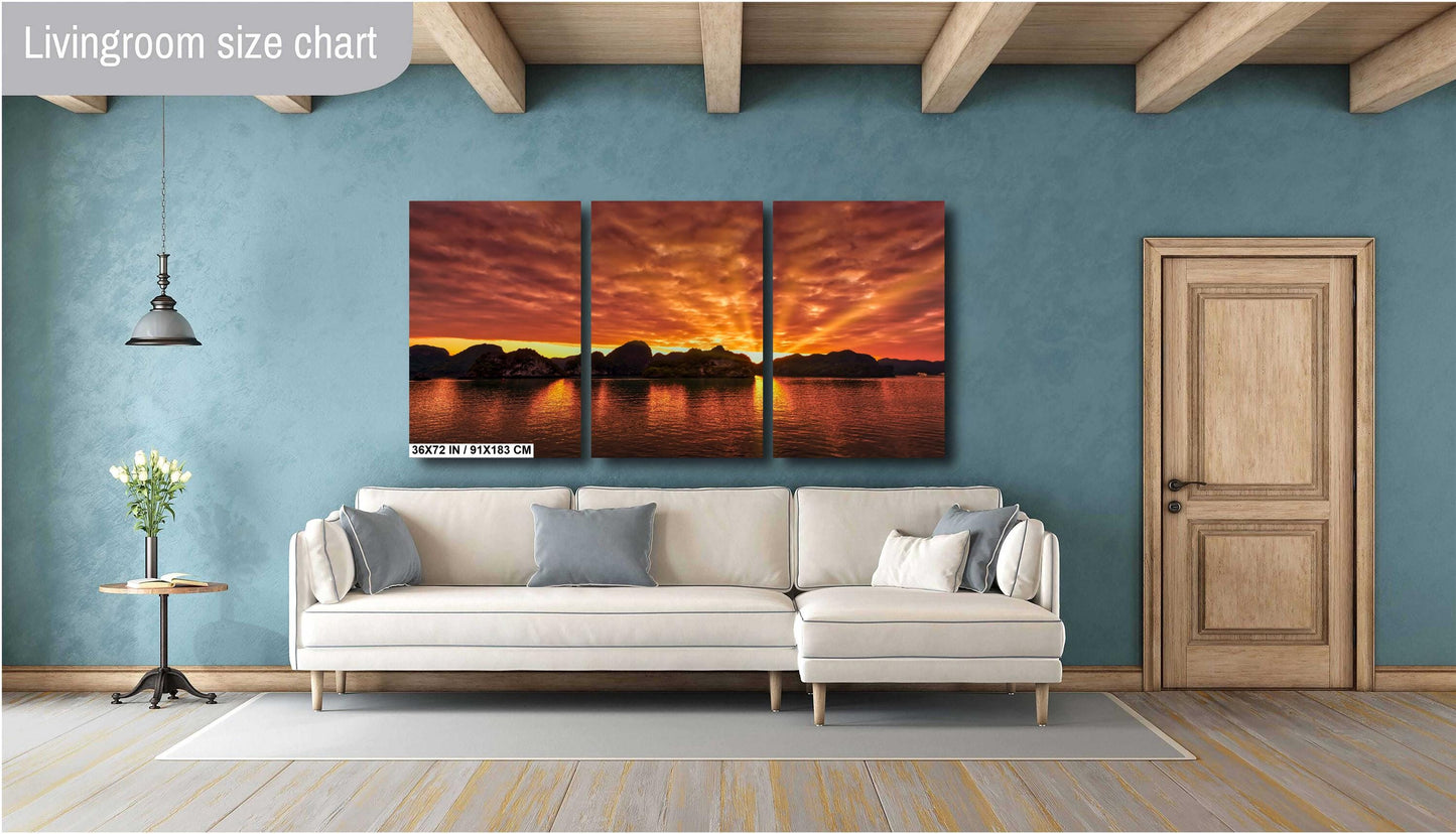 Ha Long Bay Sunset, Vietnam Halong Bay, Fine Art Photography, Home Decor, Large wall Canvas, Sunset Print, Metal, Canvas, Paper, Acrylic