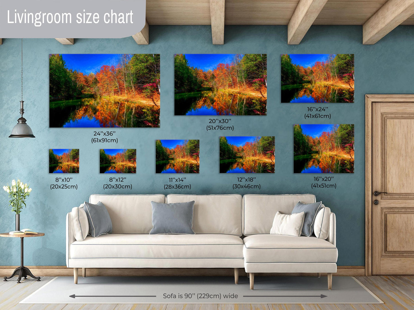 Autumn Colors on Lake on Canvas, Landscape Image, Painterly Art, Canvas Print, Canvas Wall Art, Autumn Leaves, Nature Art