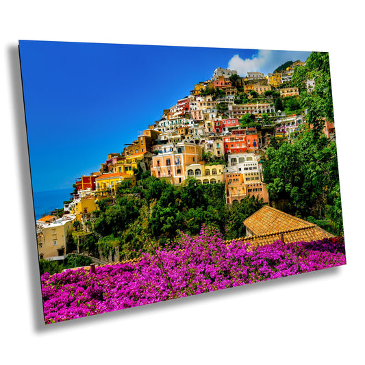 Positano Italy Canvas Print, Italy Photography, Amalfi Coast Photo, Photo Art, Positano Photography, Pink Flowers