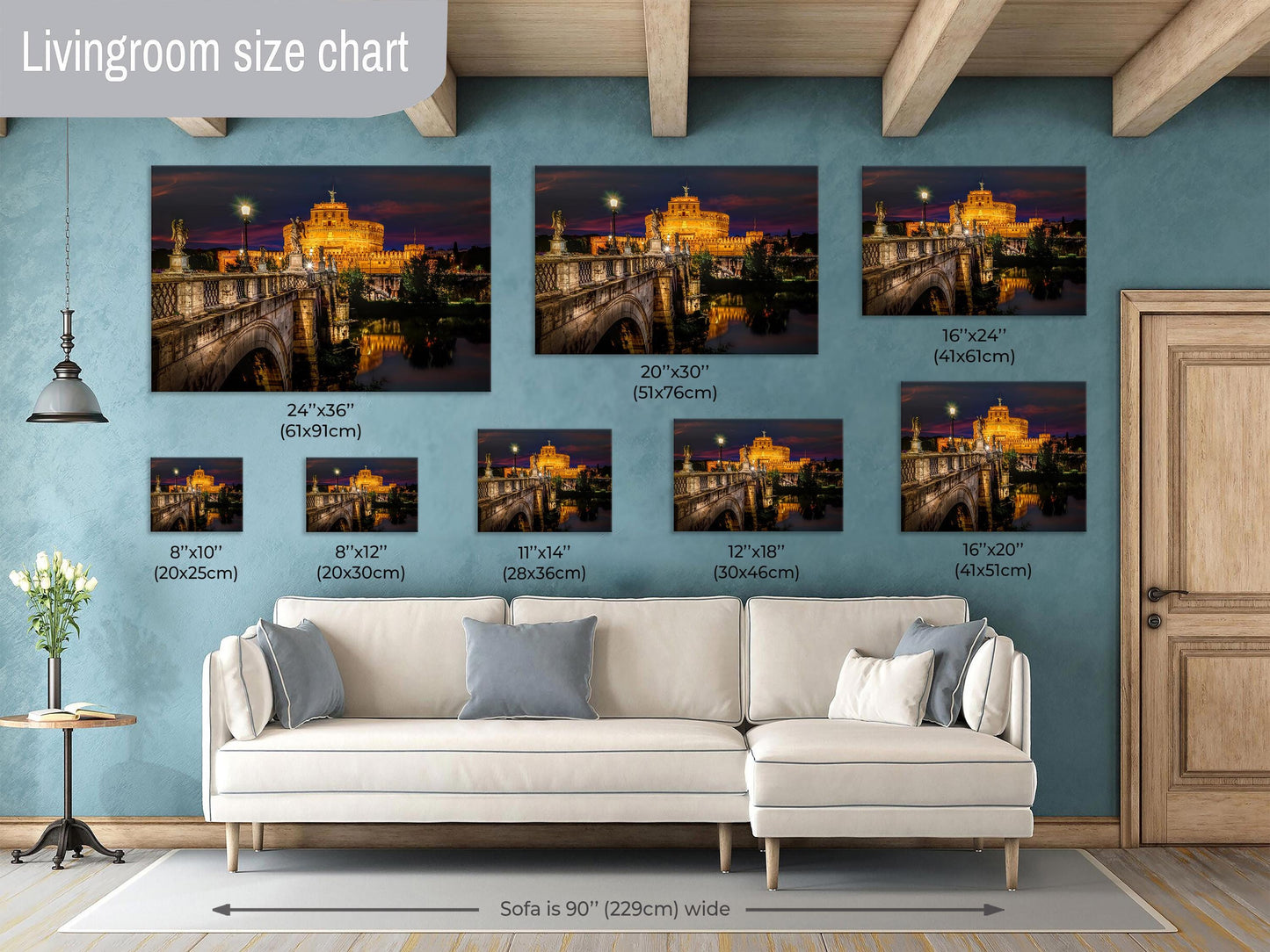 Rome Italy Print, Castel Sant Angelo, Italy Photography, Sunset, Photo, Canvas Wall Art, St Angelo Bridge Photo, Anniversary Gift, metal,