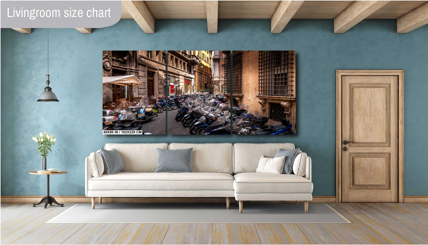 Rome Motorcycles on Canvas, Motorcycles Photo, Rome Street Scene Print, Italy Photography, Canvas Wall Art, Parking Lot