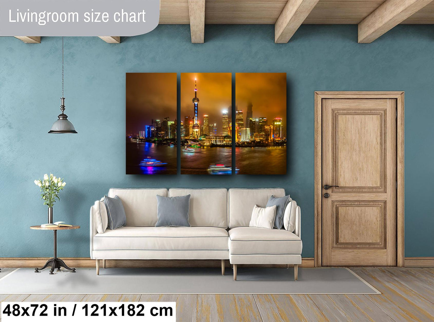 Shanghai Skyline Photography, Photo Art, Canvas Print, Home Decor, Wall Art, Buildings, Cityscape, Boats, Fog, Shanghai Tower