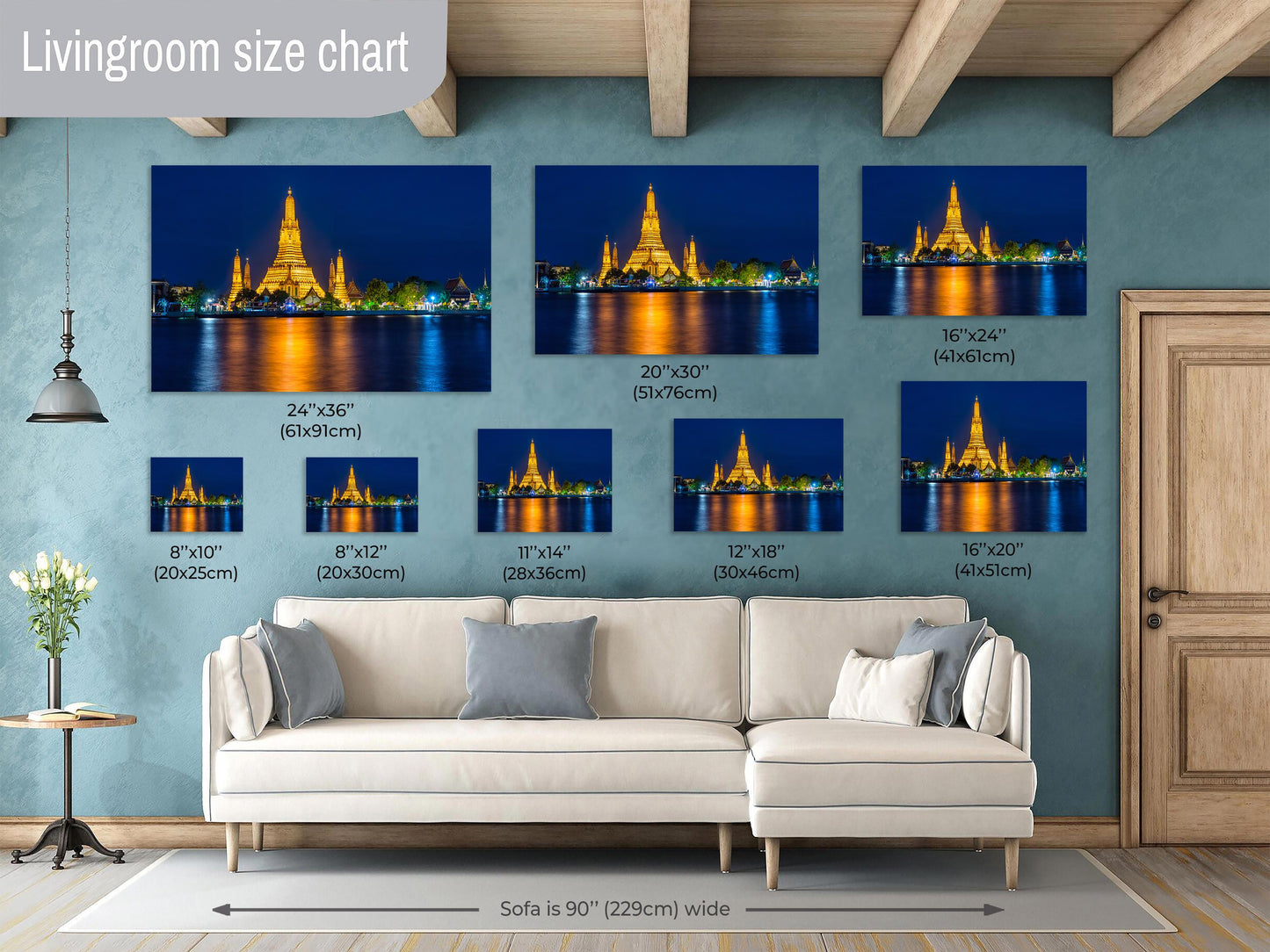 Wat Arun Temple, Thailand Photography, Bangkok River, Canvas Wall Art, Bangkok Photo, Temple Decor, Travel Photo, Dusk, Sunset, night photo