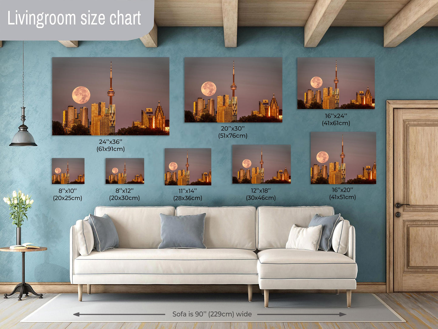 Toronto Cityscape Print, Toronto Picture Print, Full Blue Moon, Canada Decor, Toronto Wall art, Large Canvas Wall Art, CN Tower, Home Decor