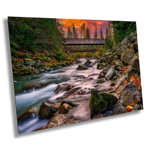 Covered Bridge, Whistler, Fitzsimmons Creek, Fine Art Photography, Nature, Gift, Forest, Autumn Colors, Landscape, Wall Art, rushing water